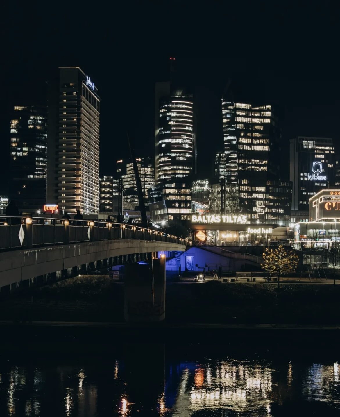 Baltasis tiltas Vilnius and skyscrapers